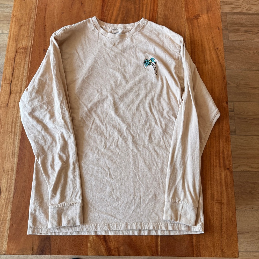 Eighty Eight Brand Men's Tan Embroidered Palm Tree Long Sleeve T-Shirt Size L